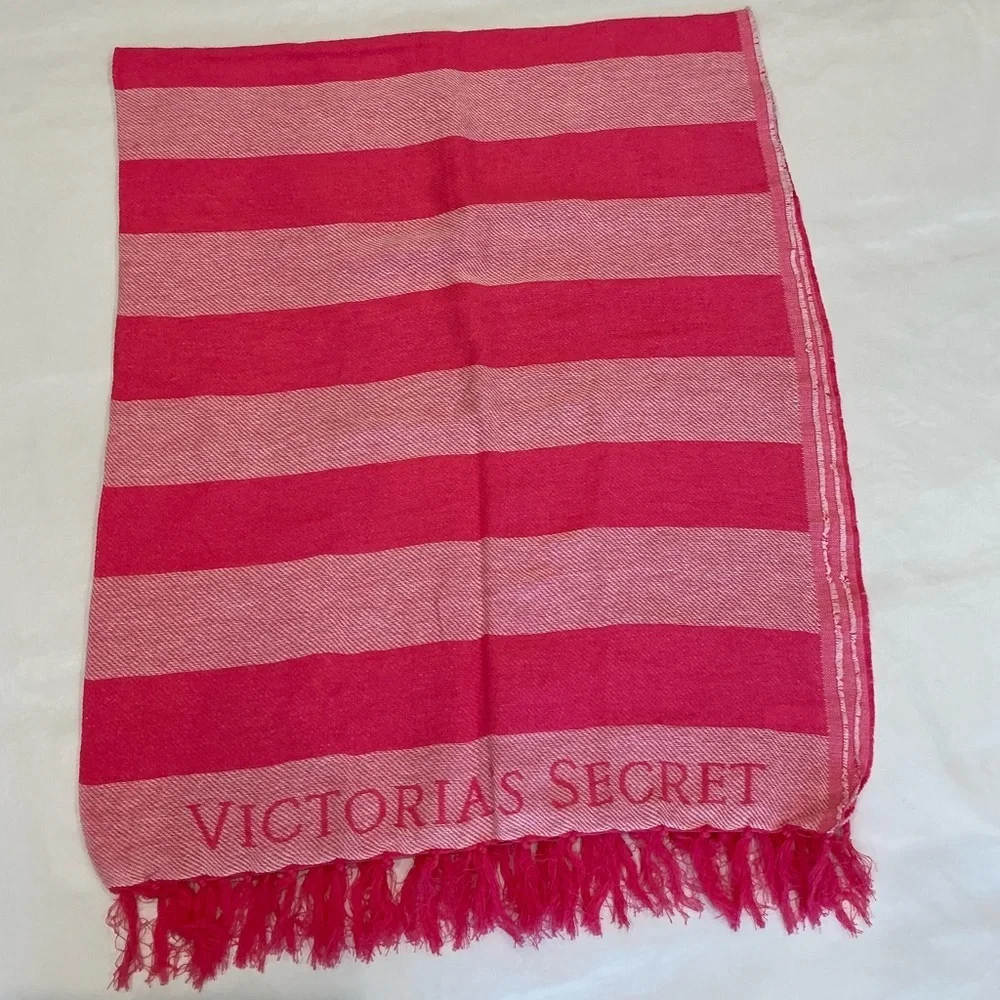 Victoria's Secret Fringe Striped Beach Blanket Throw in Pink